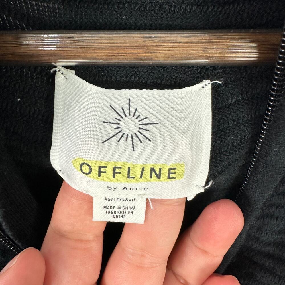 Offline by Aerie‎ Ribbed Half Zip Pullover Sweater Womens XS Black Oversized - Picture 3 of 6